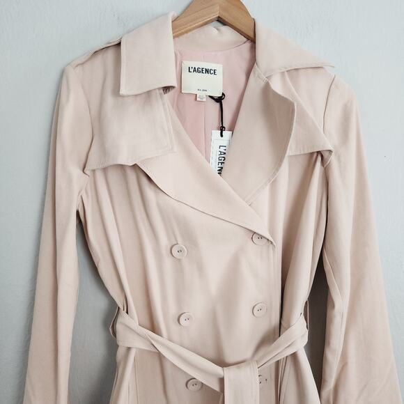 NWT L'Agence Elise Belted Trench Coat Dress - Sandwashed Petal Pink - Size XS - Picture 2 of 14
